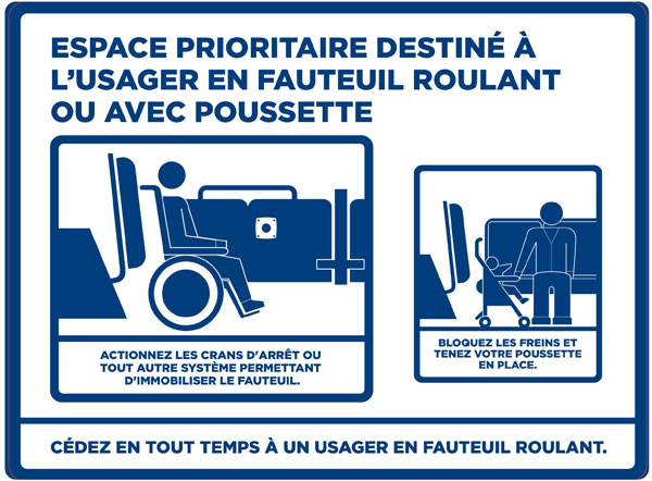 Illustration de l'emplacement de l'espace réservé aux personnes en fauteuil roulant à bord de l'autobus