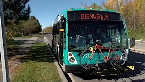 Bike rack in front of the bus